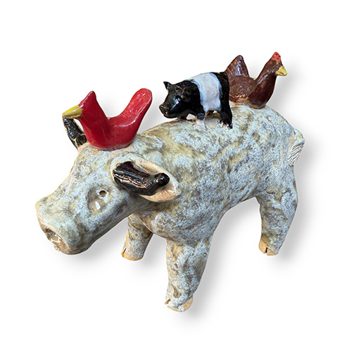 Lynn Bailey 5.25" Cow Sculpture with Chicken, Pig, Cardinal Riders DP6481